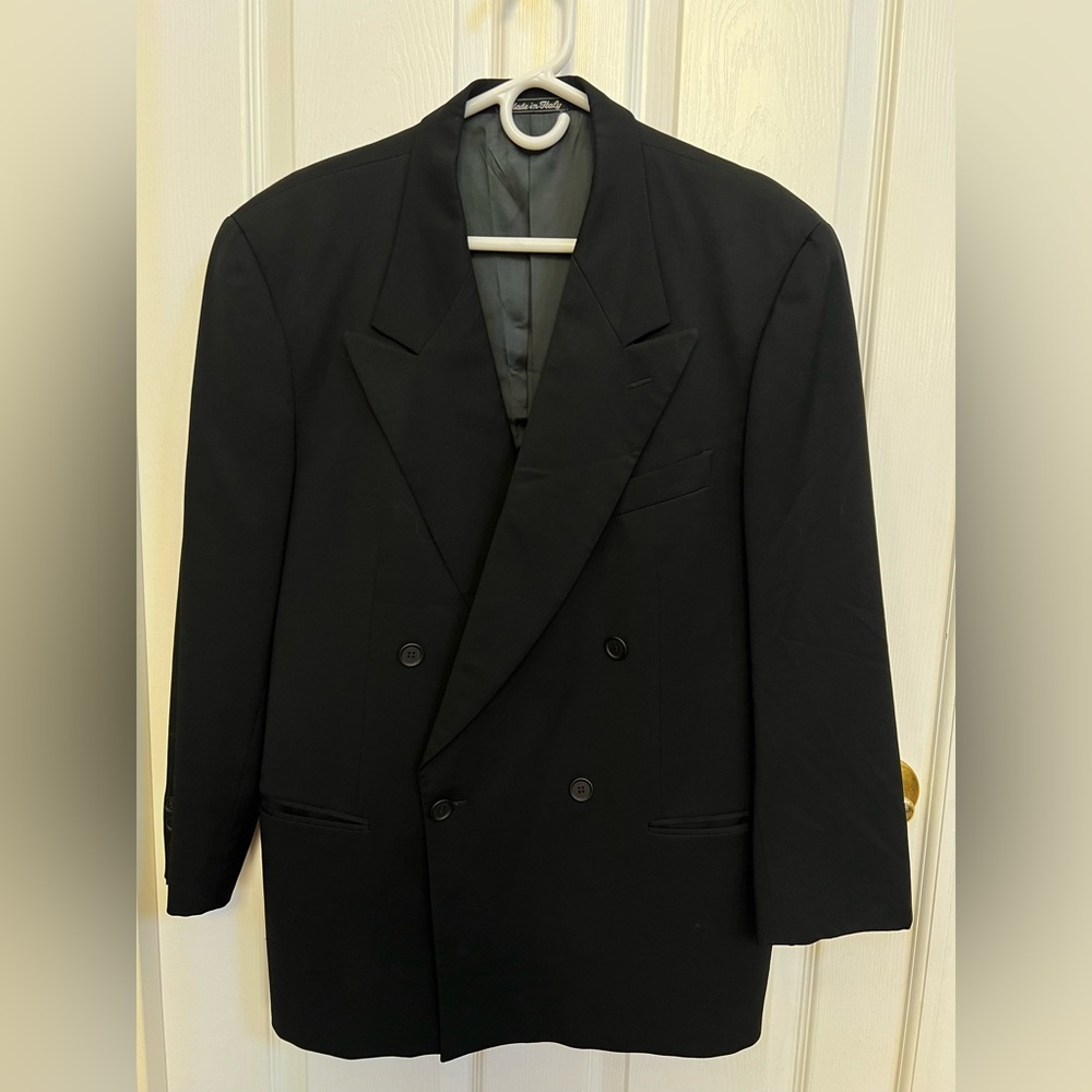 Double breasted dinner jacket Giorgio Armani black suit size 44Tall